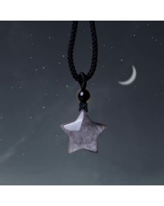 Buddha Stones Natural Silver Sheen Obsidian Star Crescent Moon Protection Necklace Pendant - Couple(Star&Moon)