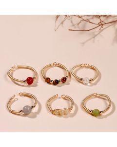 Buddha Stones Natural Stone Bead Alloy Healing Open Ring - Moonstone(Adjustable)