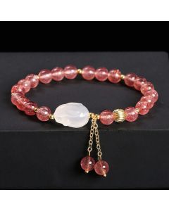 Buddha Stones Natural Strawberry Quartz Agate Rabbit Healing Bracelet - Strawberry Quartz(Wrist Circumference 14-16cm)