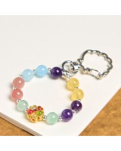 Buddha Stones Natural Strawberry Quartz Amethyst Citrine Aquamarine Flower Key Chain Hanging Decoration - Amethyst Citrine Strawberry Quartz