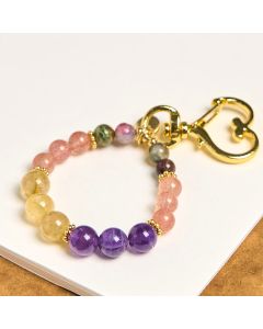 Buddha Stones Natural Strawberry Quartz Amethyst Citrine Beads Love Key Chain Hanging Decoration - Strawberry Quartz Amethyst Citrine