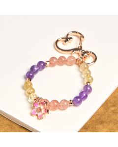 Buddha Stones Natural Strawberry Quartz Amethyst Citrine Love Flower Charm Key Chain Hanging Decoration - Strawberry Quartz Amethyst Citrine