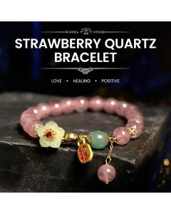Buddha Stones Natural Strawberry Quartz Blossom Fu Character Positivity Healing Bracelet - Strawberry Quartz(Wrist Circumference: 14-17cm)