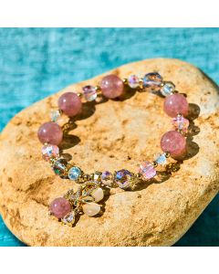 Buddha Stones Natural Strawberry Quartz Butterfly Healing Bracelet - Strawberry Quartz(Wrist Circumference 15-16cm)