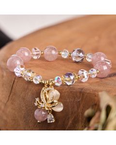 Buddha Stones Natural Strawberry Quartz Butterfly Healing Bracelet - Strawberry Quartz(Wrist Circumference 15-16cm)