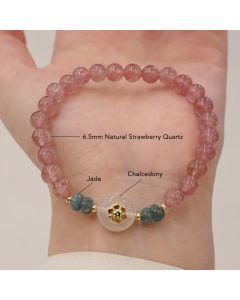 Buddha Stones Natural Strawberry Quartz Chalcedony Jade Healing Bracelet - Strawberry Quartz&Chalcedony