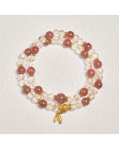Buddha Stones Natural Strawberry Quartz Crystal Bamboo Positive Double Wrap Bracelet - Strawberry Quartz(Wrist Circumference 14-15cm)