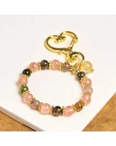 Buddha Stones Natural Strawberry Quartz Crystal Beads Positive Key Chain Phone Hanging Decoration - Strawberry Quartz