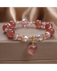 Buddha Stones Natural Strawberry Quartz Crystal Love Heart Healing Positive Bracelet - Strawberry Quartz(Love♥Healing)