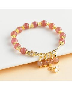 Buddha Stones Natural Strawberry Quartz Crystal Zircon Healing Positive Bracelet - Strawberry Quartz(Love♥Healing)