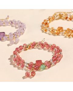 Buddha Stones Natural Strawberry Quartz Double Wrap Crystal Healing Bracelet - Strawberry Quartz(Wrist Circumference:14–15 cm)