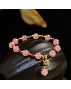 Buddha Stones Natural Strawberry Quartz Garnet Healing Bracelet - Strawberry Quartz(Wrist Circumference 14-16cm)