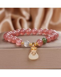 Buddha Stones Natural Strawberry Quartz Money Bag Charm Positive Bracelet - Strawberry Quartz(Wrist Circumference 15-16cm)
