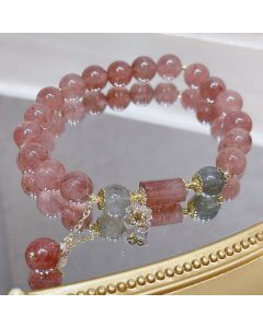 Buddha Stones Natural Strawberry Quartz Moonstone Love Bracelet - Strawberry Quartz&Moonstone