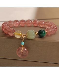Buddha Stones Natural Strawberry Quartz Peace Buckle Jade Positive Bracelet - Strawberry Crystal (Wrist Circumference: 14-16cm)