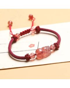Buddha Stones Natural Strawberry Quartz PiXiu Red String Braided Protection Bracelet - Strawberry Quartz(Wrist Circumference 14-17cm)