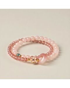 Buddha Stones Natural Strawberry Quartz Rose Quartz Peach Blossom Love Double-wrap Bracelet - Peach Blossom (Wrist Circumference: 5.9–6.3 in/15–16 cm)