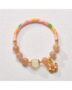 Buddha Stones Natural Sun Stone Golden Silk Jade Flower Charm Wealth Bracelet Bangle - Sun Stone(Wrist Circumference 14-16cm)