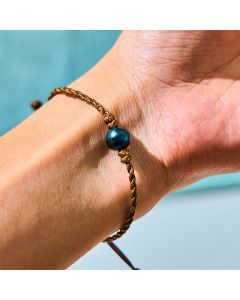 Buddha Stones Natural Tahitian Black Pearl Bead Wax Rope Wisdom Bracelet - Pearl(Wrist Circumference: 14-19cm)