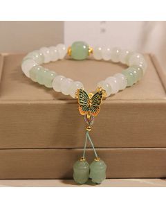 Buddha Stones Natural Tianshan Jade Abacus Beads Butterfly Prosperity Bracelet - Jade(Wrist Circumference: 14-16cm)