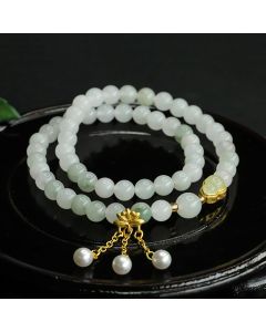 Buddha Stones Natural Tianshan Jade Lotus Gourd Double Circle Prosperity Bracelet - Tianshan jade(Wrist Circumference: 15-17cm)