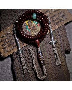 Buddha Stones Natural Tibet 108 Mala Beads Purple Bodhi Seed Three-eyed Dzi Bead Copper Dorje Harmony Bracelet - Purple Bodhi Seed / 11mm