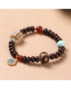 Buddha Stones Natural Tibet Purple Bodhi Seed Dzi Bead God of Wealth Wisdom Bracelet - Yellow God of Wealth (Wrist Circumference 14-15cm)