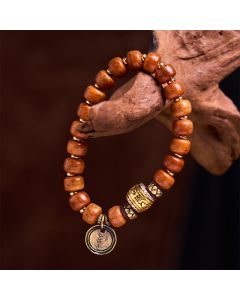 Buddha Stones Natural Tibetan Camel Bone Barrel Beads OM Sanskrit Luck Protection Bracelet - Camel Bone(Wrist Circumference: (15-16cm))