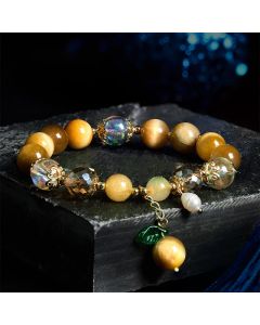 Buddha Stones Natural Tiger Eye Beads Green Leaf Courage Bracelet - Tiger Eye(Wrist Circumference: 14-18cm)