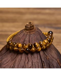 Buddha Stones Natural Tiger Eye Cinnabar Hand-woven Double Row Beads Protection Bracelet - Cinnabar(Wrist Circumference: 14-24cm)
