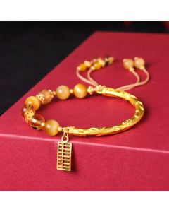 Buddha Stones Natural Tiger Eye Citrine Abacus Charm Protection Bracelet - Tiger Eye Citrine(Inner Diameter: 53mm(Adjustable)