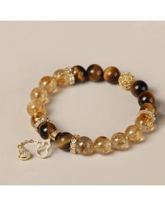 Buddha Stones Natural Tiger Eye Citrine Beads Fortune Gourd Strength Bracelet - Tiger Eye Citrine(Wrist Circumference: 16-18cm)