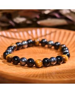 Buddha Stones Natural Tiger's Eye Obsidian Hematite Positive Powerful Bracelet - Blue Tiger Eye Obsidian Hematite(Wrist Circumference: 14-18cm)