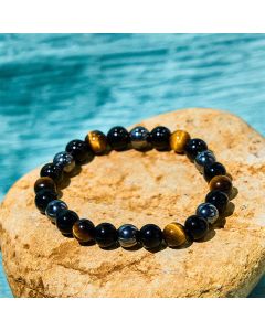 Buddha Stones Natural Tiger's Eye Obsidian Hematite Positive Powerful Bracelet - Blue Tiger Eye Obsidian Hematite(Wrist Circumference: 14-18cm)
