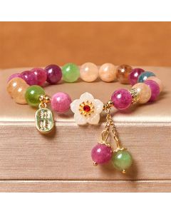 Buddha Stones Natural Tourmaline Fu Character Flower Lucky Brand Bracelet - Tourmaline(Wrist Circumference: 15-17cm)
