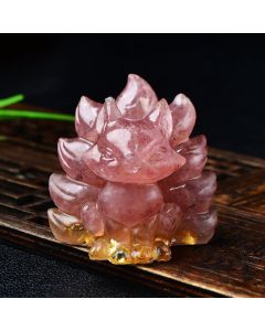 Buddha Stones Natural Various Crystal Strawberry Quartz Amethyst Nine Tailed Fox Protection Home Decoration - Pink Morganite 5.5*4.5*5.5cm