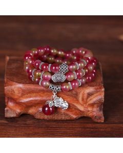 Buddha Stones Natural Watermelon Tourmaline PiXiu Elephant Positive Triple Wrap Bracelet - 6mm Watermelon Tourmaline Elephant