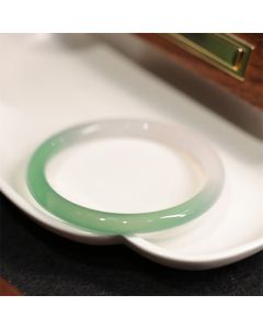 Buddha Stones Natural White And Green Chalcedony Agate Positive Cuff Bracelet Bangle - 60-61mm