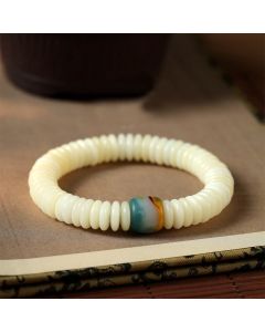 Buddha Stones Natural White Bodhi Seed Stone Wisdom Tassel Bracelet - Bracelet With Charm