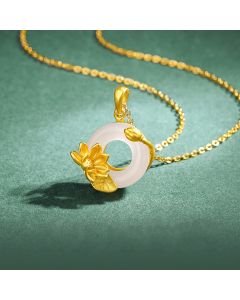 Buddha Stones Natural White Chalcedony Peace Buckle Lotus Pendant S925 Sterling Silver Necklace - Chalcedony (Positive ♥ Harmony)