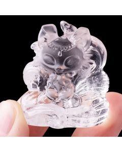 Buddha Stones Natural White Crystal Mini Small Nine Tailed Fox Carved Healing Home Decoration - White Crystal 3*3.8cm