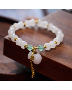 Buddha Stones Natural White Golden Silk Jade Bamboo Pattern Wealth Lucky Bag Fu Character Bracelet - Gold Silk Jade Bamboo Money Bag