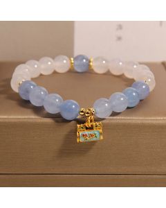 Buddha Stones Natural White Agate Aquamarine Protection Bracelet - White Agate Aquamarine(Wrist Circumference: 14-18cm)