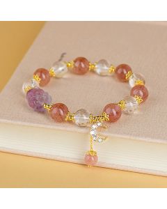 Buddha Stones Natural White Strawberry Quartz Crystal Healing Love Nine Tailed Fox  Moon Pendant Bracelet - Strawberry Quartz(Love♥Healing)