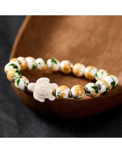 Buddha Stones Natural White Turquoise Turtle Design Wealth Bracelet - White Porcelain(Wrist Circumference: 6.3–6.7 in/16–17 cm)