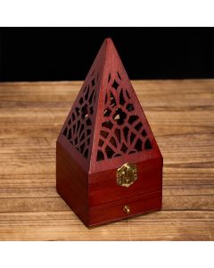 Buddha Stones Natural Wood Square Ritual Box Purification Incense Burner - Big Hole Tall Triangular Pyramids
