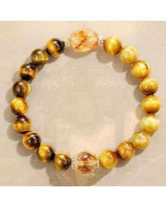 Buddha Stones Natural Yellow Black Tiger Eye Citrine Strength Bracelet - Tiger Eye Citrine(Wrist Circumference 14-16cm)