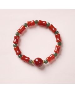 Buddha Stones New Chinese Red Agate Bamboo Design Growth Bracelet - Bamboo Design(Wrist Circumference: 5.5–6.3 in/14–16 cm)