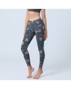Buddha Stones New York Aster Flowers Leaves Print Gym Fitness Leggings Women's Yoga Pants - SteelBlue / US18，UK/AU22，EU50 (4XL)