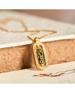 Buddha Stones 24k Gold Plated Brass Nine-eye Dzi Bead Auspicious Pattern Wealth Pendant Necklace - Brass